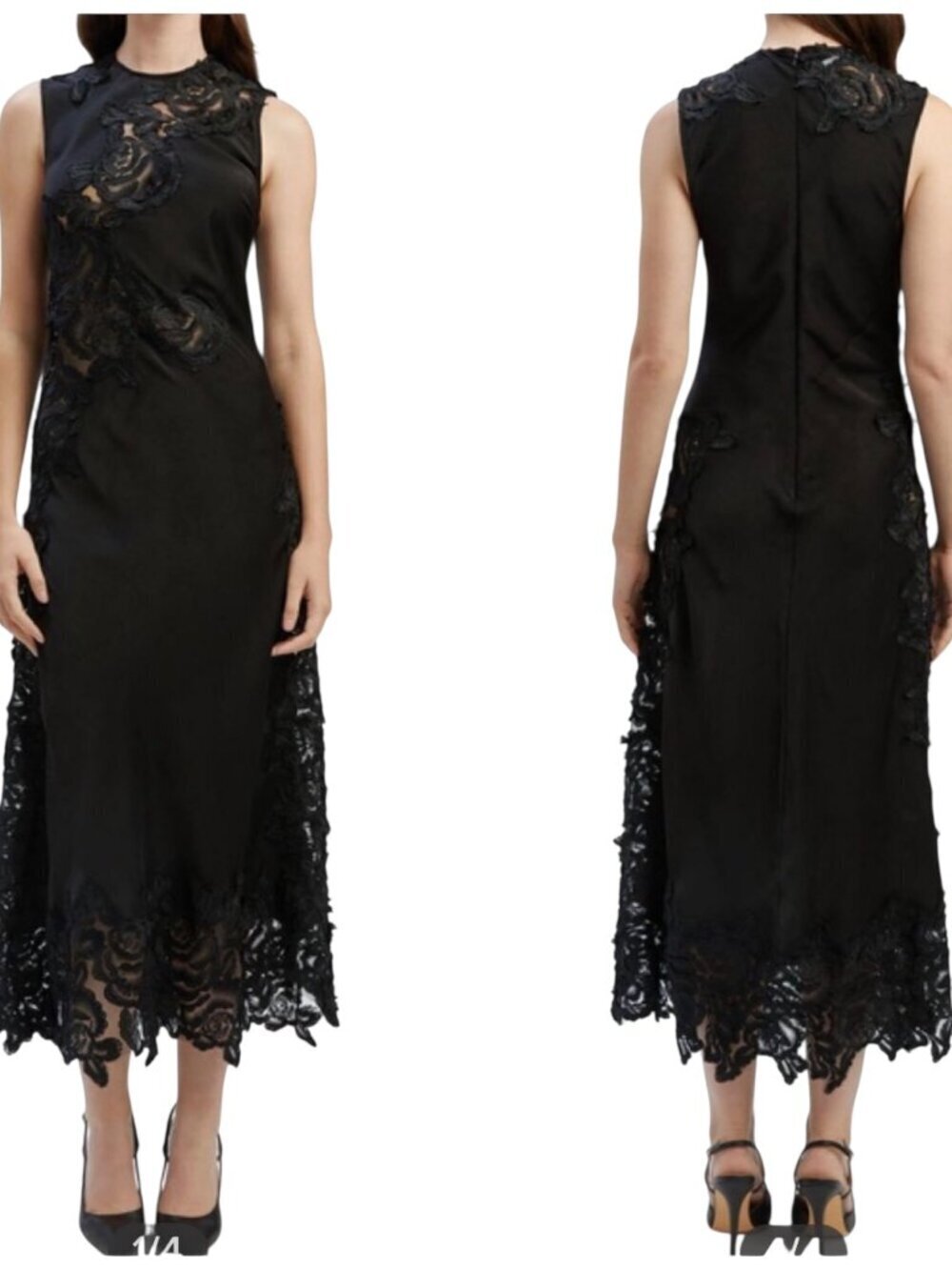 Bardot Solange Lace Midi Dress Black Sheer Floral Overlay Size 8